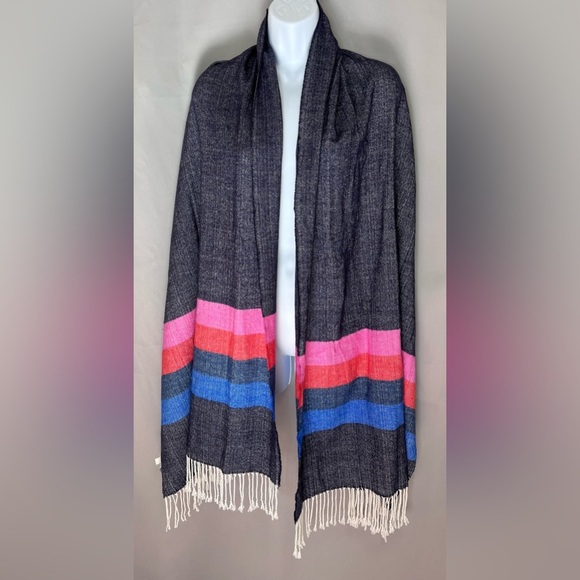GAP Fringed‎ Scarf - Blue Pink Red - NWOT! - Picture 2 of 9